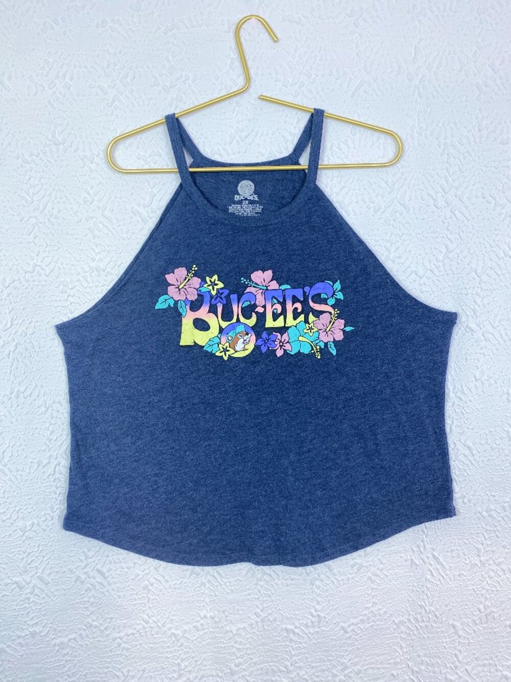 Buc-ee's Floral Logo High Neck Swing Tank Top Blue 2X Tropical Graphic